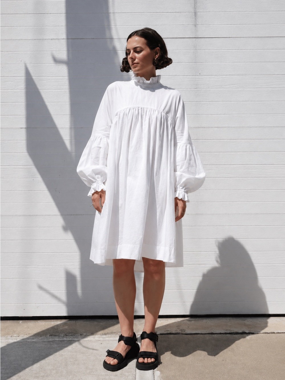 New! A Bronze Age Lia White Ruffle High-Neck Babydoll Dress 🤍 XS
